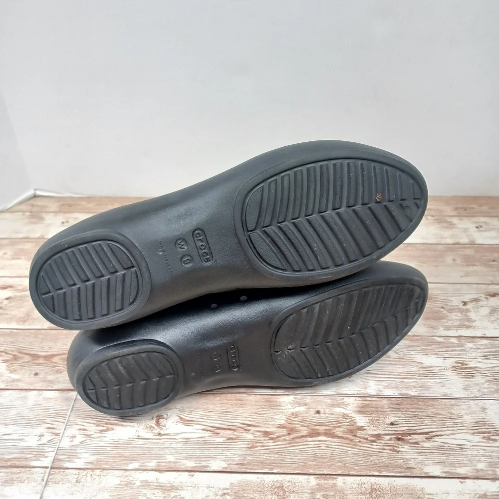 CROCS Solid Black Flat Ballet Loafer Slipper Dress Shoes Iconic Comfort Size 9